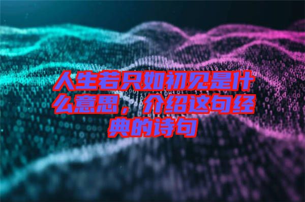 人生若只如初見是什么意思，介紹這句經(jīng)典的詩句