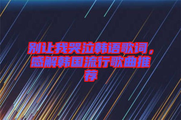 別讓我哭泣韓語歌詞，感解韓國流行歌曲推薦