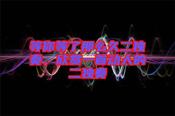等你等了那么久二獨(dú)奏，欣賞一首動(dòng)人的二獨(dú)奏