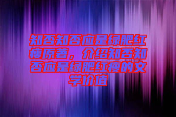 知否知否應(yīng)是綠肥紅瘦原著，介紹知否知否應(yīng)是綠肥紅瘦的文學(xué)價(jià)值