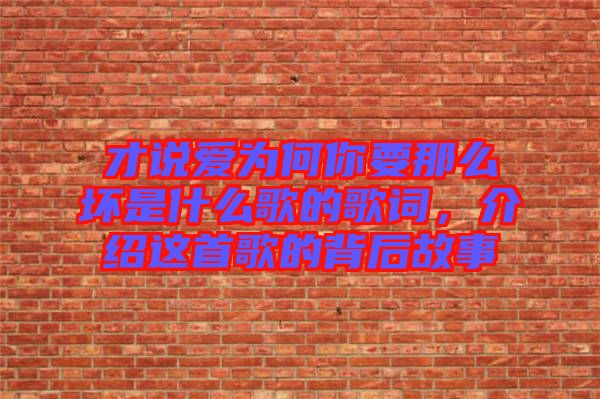 才說(shuō)愛為何你要那么壞是什么歌的歌詞，介紹這首歌的背后故事