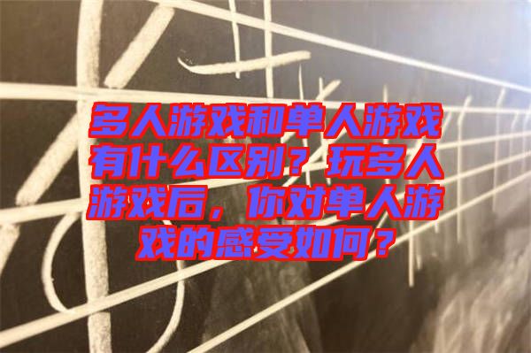 多人游戲和單人游戲有什么區(qū)別？玩多人游戲后，你對單人游戲的感受如何？