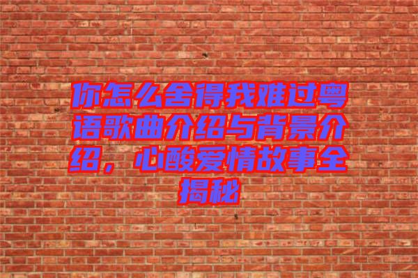 你怎么舍得我難過(guò)粵語(yǔ)歌曲介紹與背景介紹，心酸愛(ài)情故事全揭秘